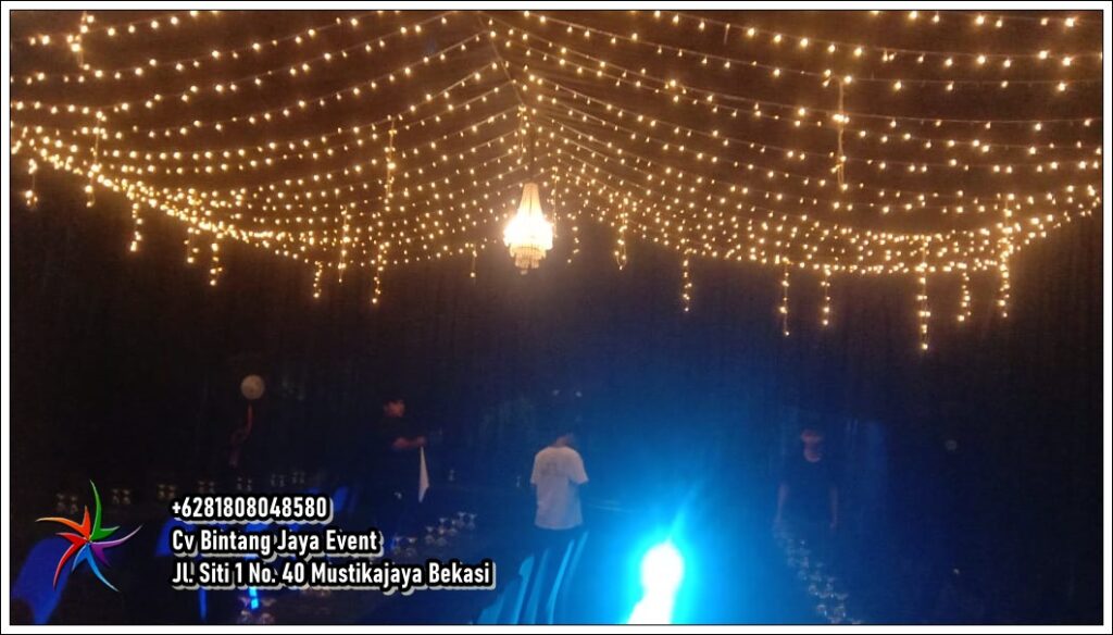 Sewa Tenda Dekorasi Kain Hitam & Fairy Light Mewah Mampang Prapatan