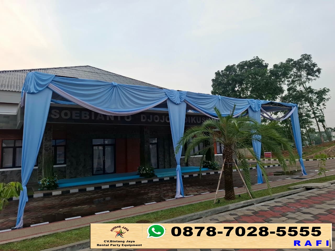 Sewa Tenda Serut Putih Biru Event Kodiklat Serpong