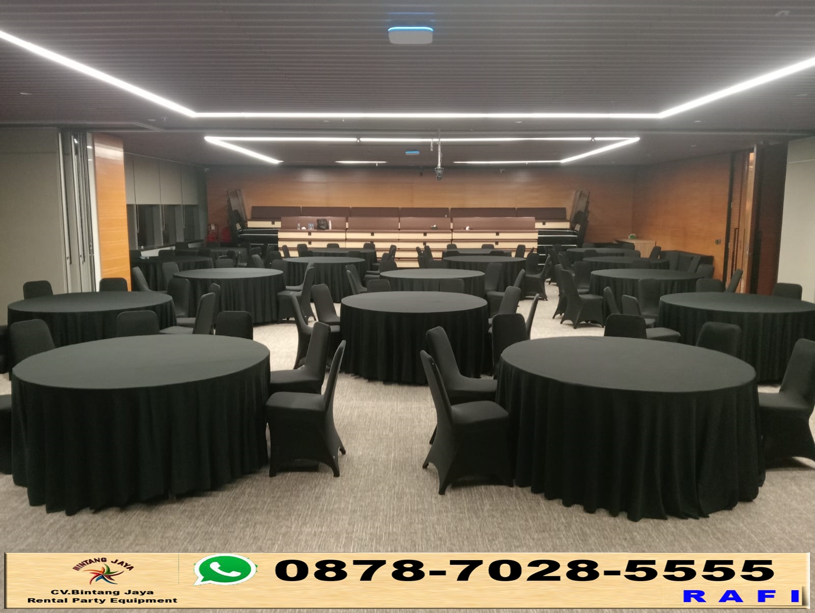 Rental Round Table Dan Cover Kursi Hitam Ketat Jakarta