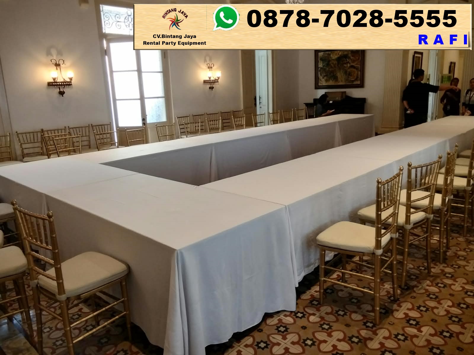 Sewa Meja Kotak Cover Tebar Dan Tiffany Gold Jakarta 0878-7028-5555