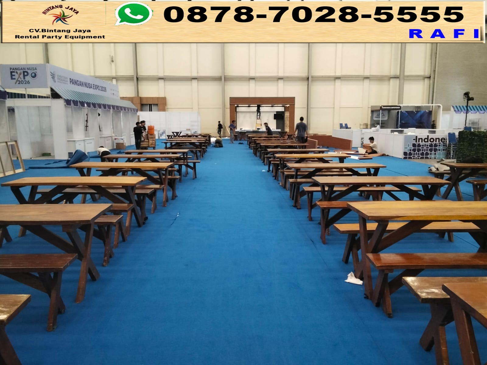Rental Meja Dan Kursi Kayu Serta Karpet Di Bekasi 0878-7028-5555