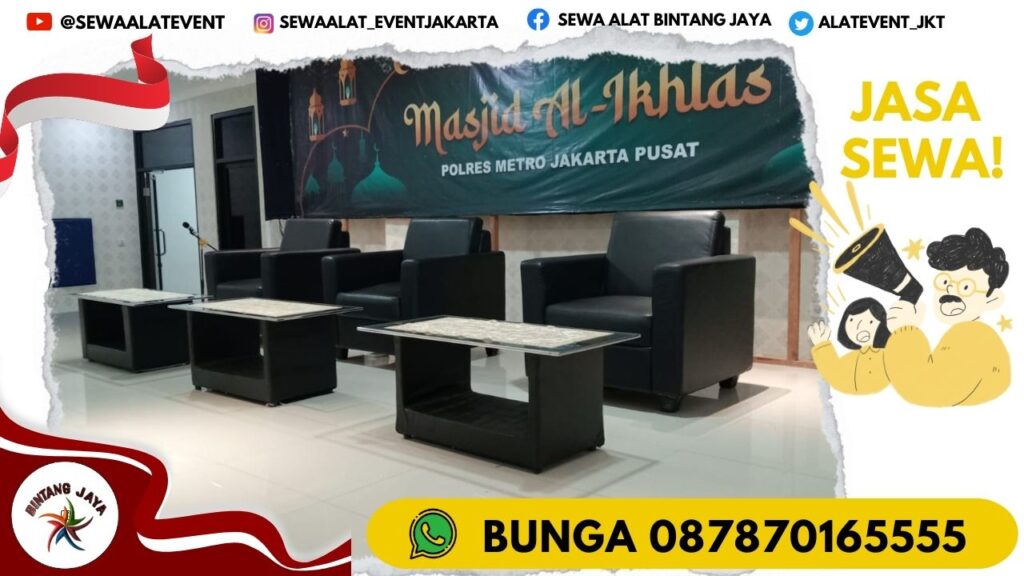 SEWA MEJA VIP KACA SET SOFA KOTAK SINGLE HITAM BOGOR