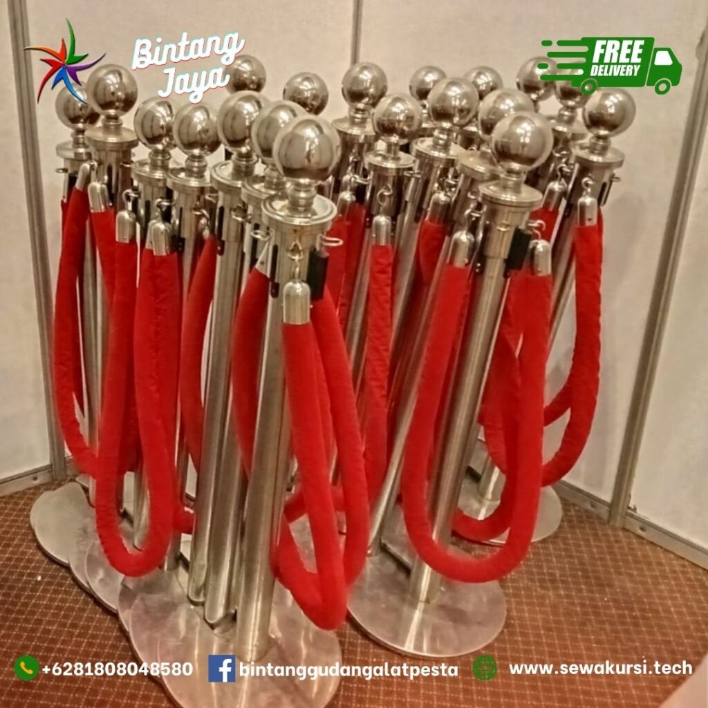 Sewa Tiang Antrian Type Vip Tali Bludru Merah Area Jakarta