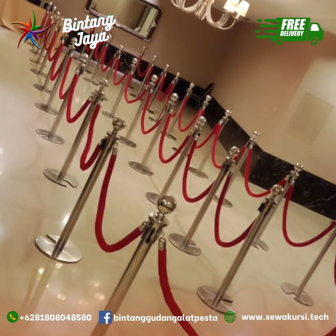 Sewa Tiang Antrian Type Vip Tali Bludru Merah Area Jakarta