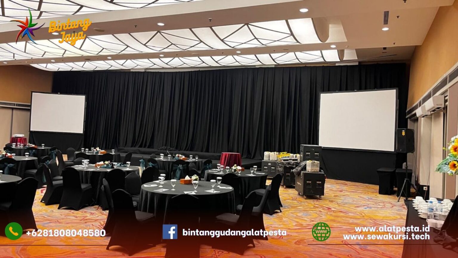 Sewa Tirai Hitam Tinggi 7 Meter Financial Hall CIMB Niaga Jakarta