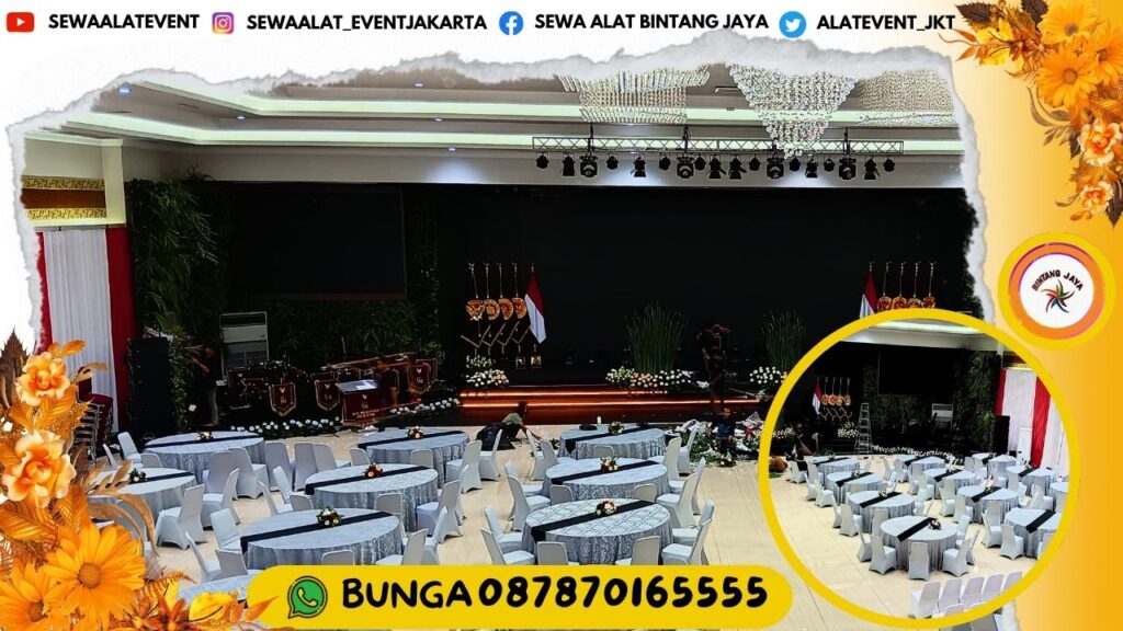 TARIF EKONOMIS SEWA MEJA BUNDAR COVER SILVER D160CM AREA JAKARTA EVENT KENEGARAAN