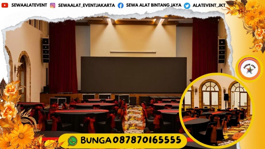 TAMPIL MEWAH DENGAN SEWA MEJA BULAT COVER HITAM RUNNER MERAH AREA DEPOK DAN SEKITARNYA