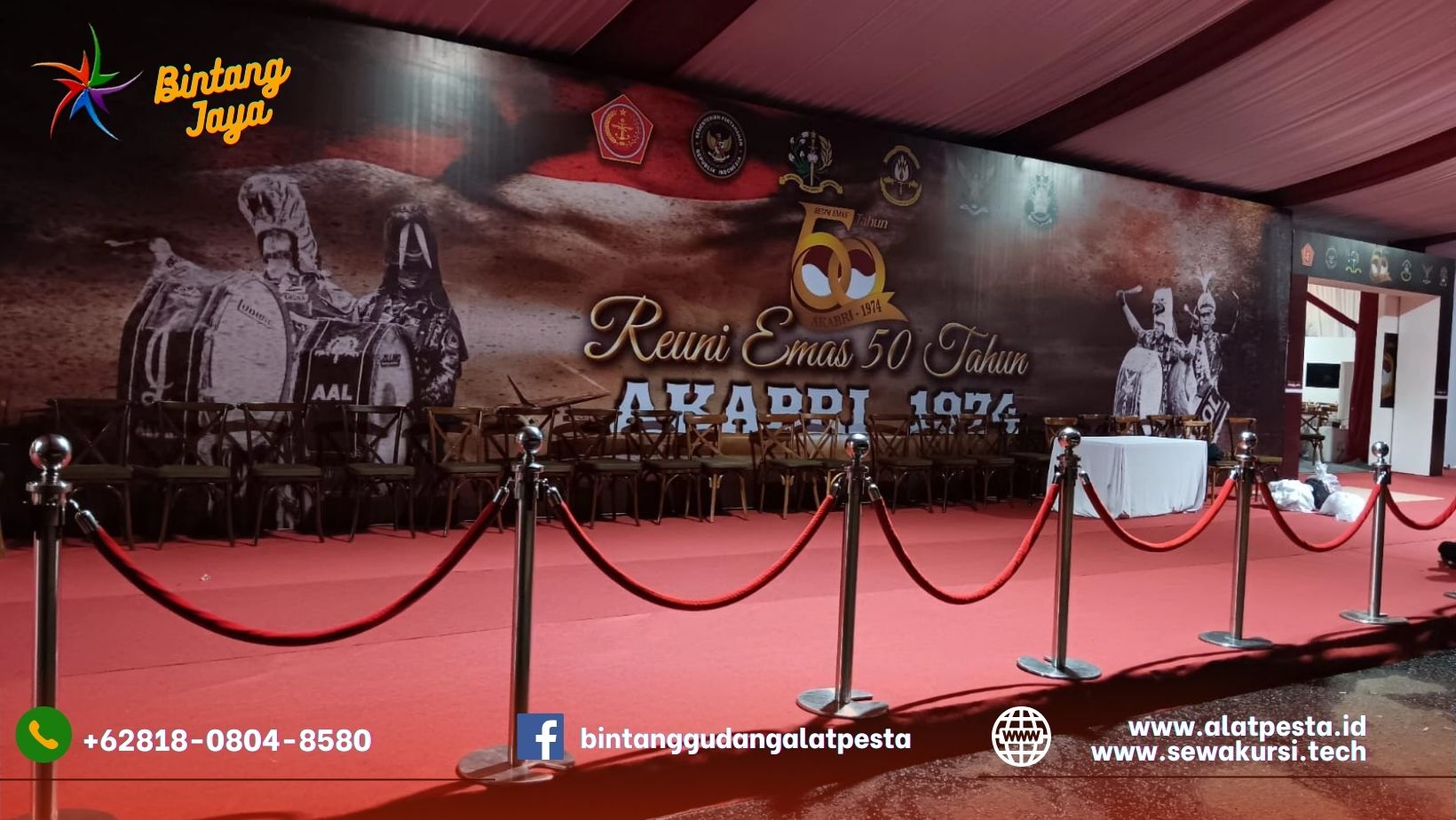 Sewa Tiang Antrian Bludru Merah Tenda Meja Kursi Area Bogor