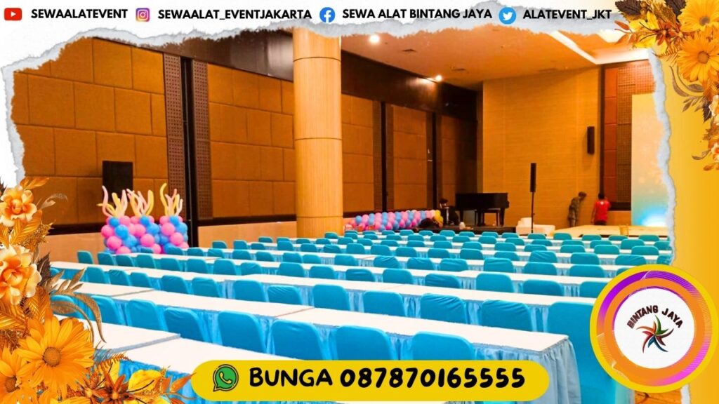 JASA SEWA MEJA IBM COVER PUTIH DAN KURSI FUTURA COVER BIRU MUDA DI JAKARTA BOGOR DAN BEKASI