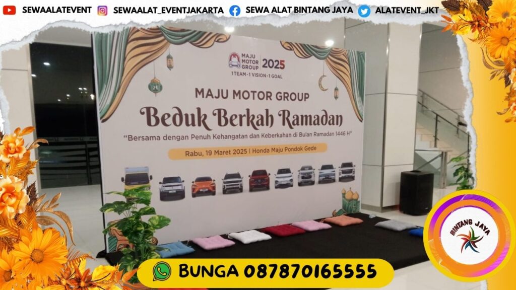 SEWA BACKDROP FLOORING BANTAL DUDUK EVENT HONDA PONDOK GEDE BEKASI FREE ONGKIR