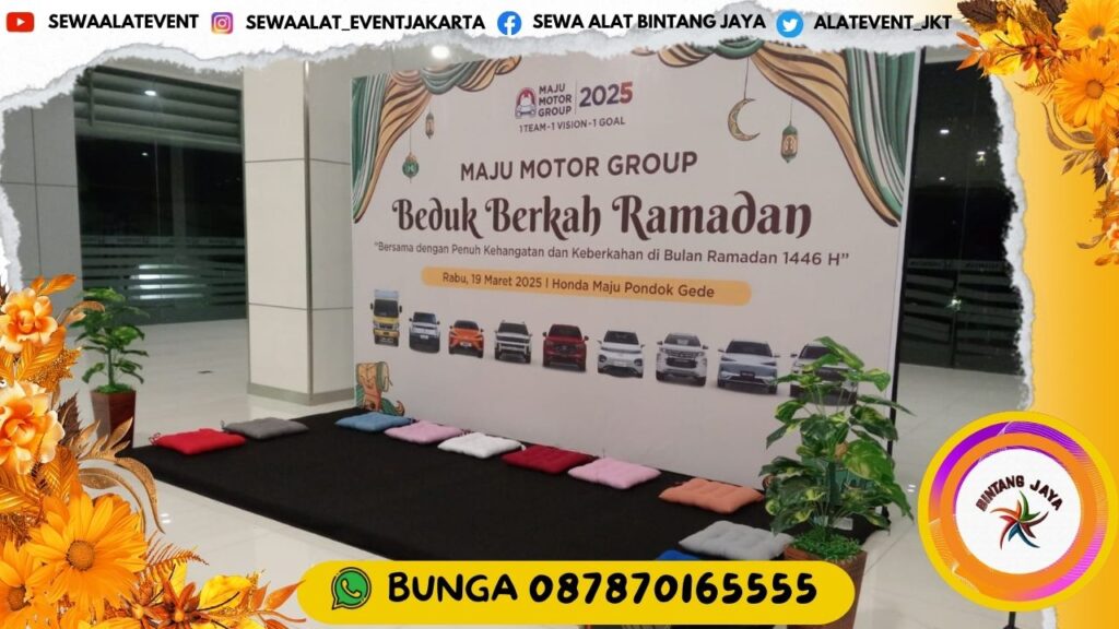 SEWA BACKDROP FLOORING BANTAL DUDUK EVENT HONDA PONDOK GEDE BEKASI FREE ONGKIR