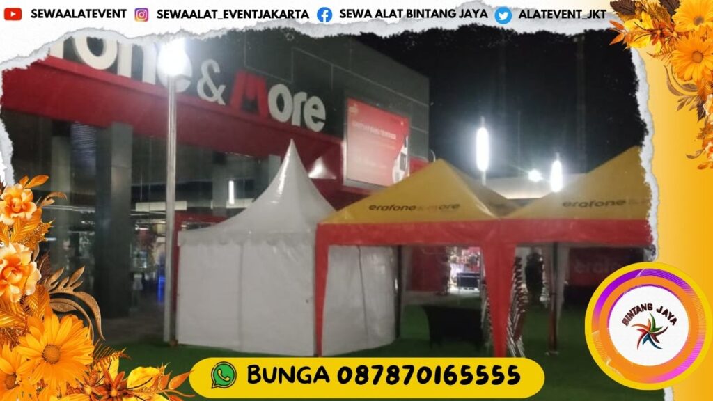 RENTAL TENDA POS MUDIK TYPE SARNAFIL KERUCUT AREA JAKARTA FREE ONGKIR PROMO LEBARAN