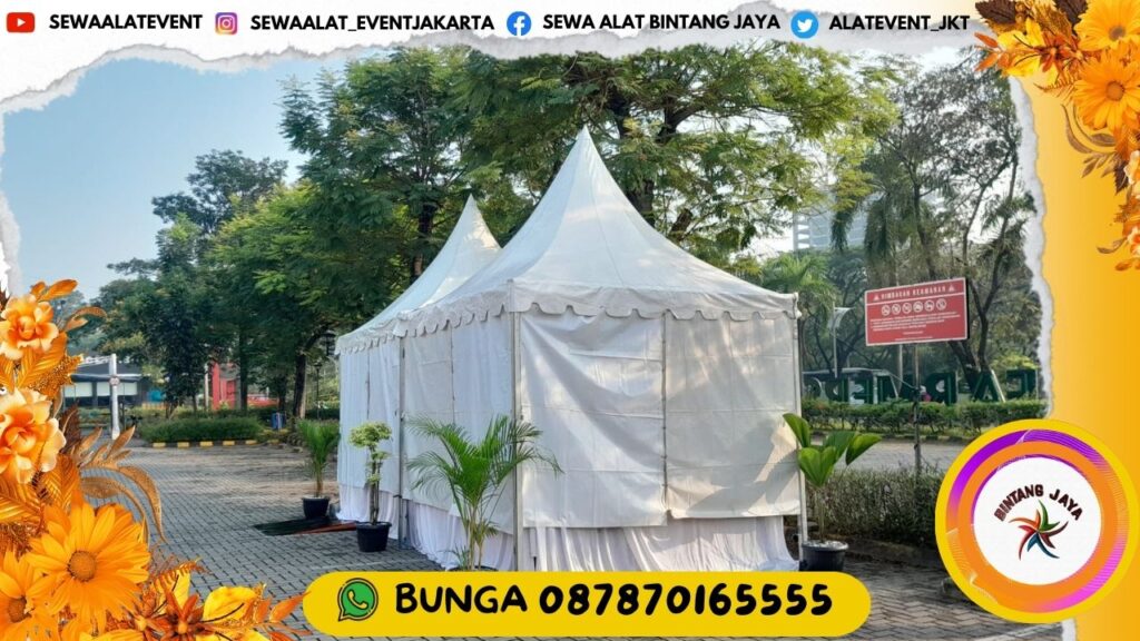 RENTAL TENDA KERUCUT SARNAFIL PUTIH 3X3M DI JAKARTA HARGA SEWA DIJAMIN AMAN DI KANTONG