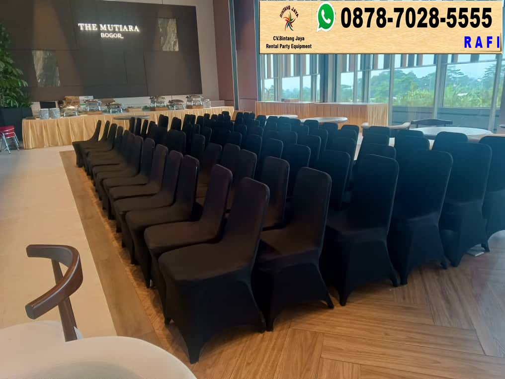 Layanan Sewa Kursi Susun Stainles Cover Ketat Hitam Bogor