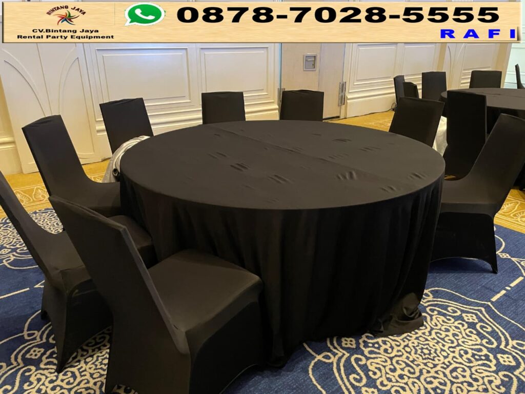 Rental Cover Round Table Dan Cover Kursi Warna Hitam Event Tribrata Jakarta