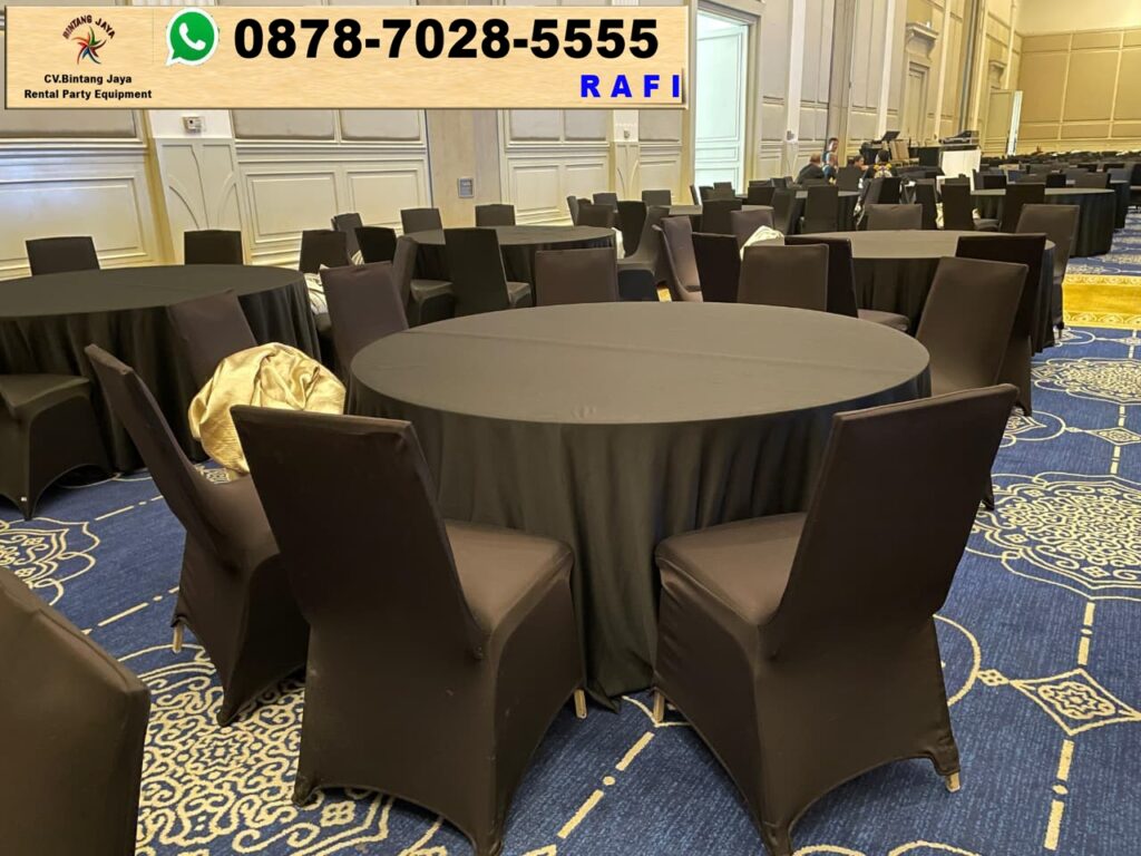 Rental Cover Round Table Dan Cover Kursi Warna Hitam Event Tribrata Jakarta