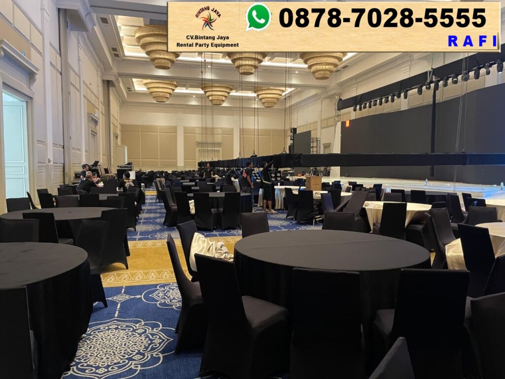 Rental Cover Round Table Dan Cover Kursi Warna Hitam Event Tribrata Jakarta