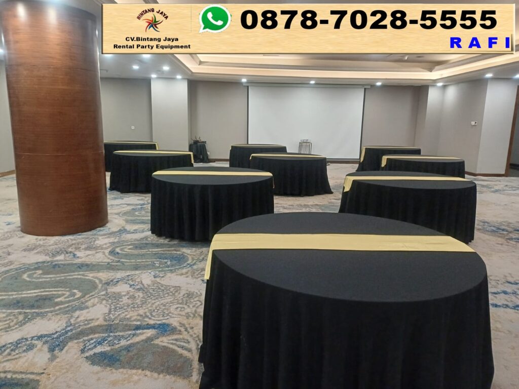 Rental Meja Bundar Taplak Hitam Jakarta