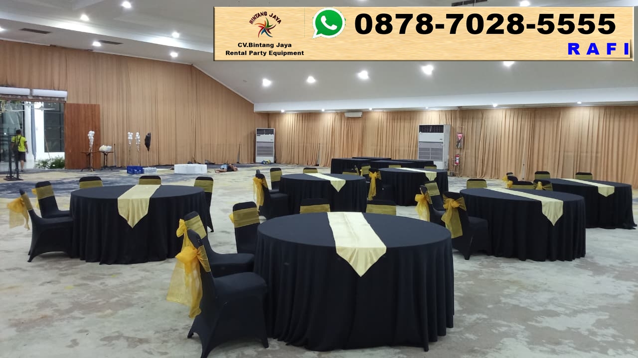 Paket Sewa Meja Bulat, Kotak Dan Tirai Event Di Jakarta