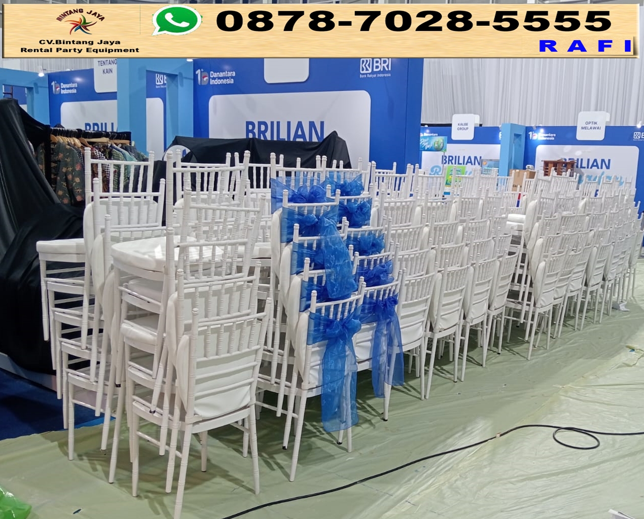 Sewa Kursi Tiffany Putih Pita Biru Jakarta