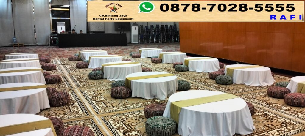 Sewa Meja Bundar Lesehan Lengkap Karpet Permadani Coklat Bogor