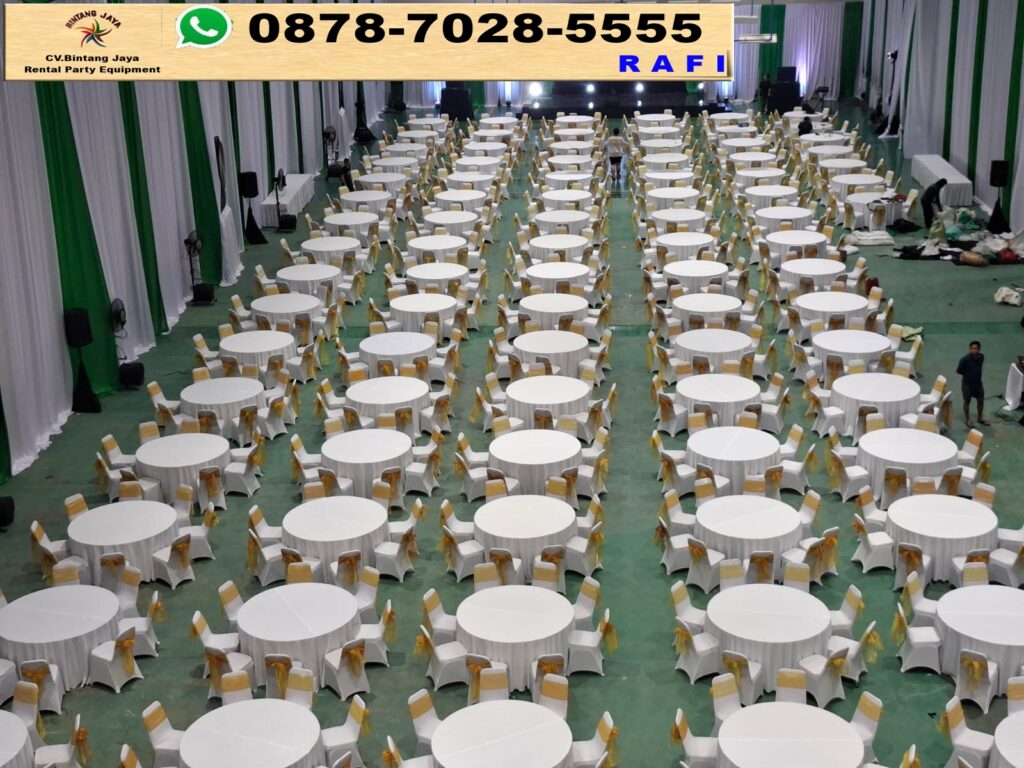 Sewa Round Table Plus Cover Putih Stok Banyak Area Jakarta