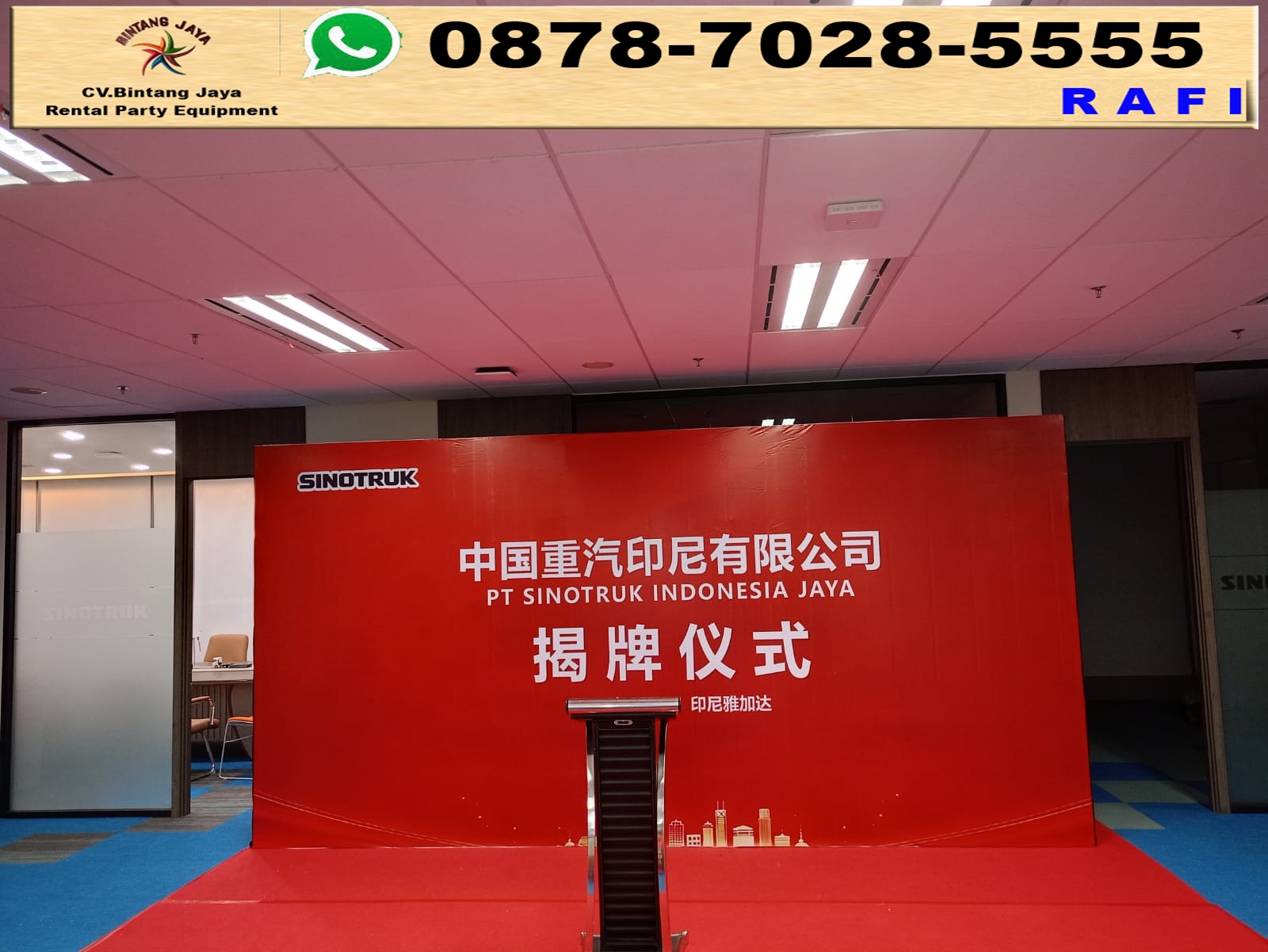 Sewa Bakdrop Dan Podium Hitam Frame Stainless Bogor