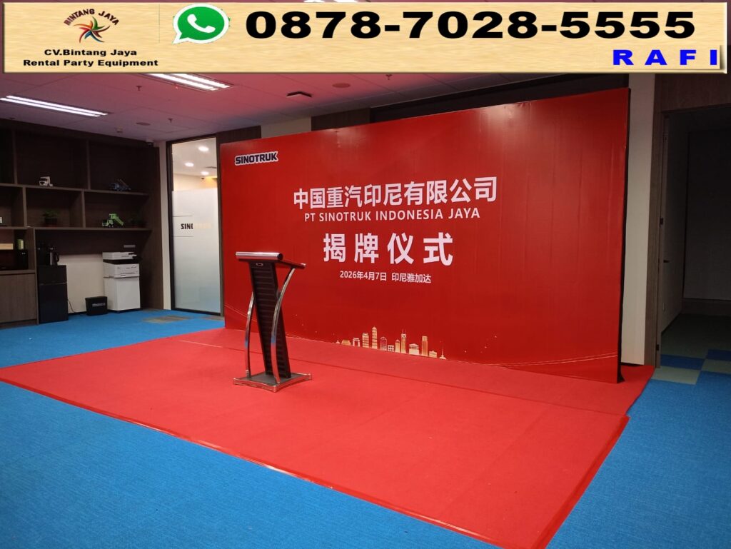 Sewa Bakdrop Dan Podium Hitam Frame Stainless Bogor