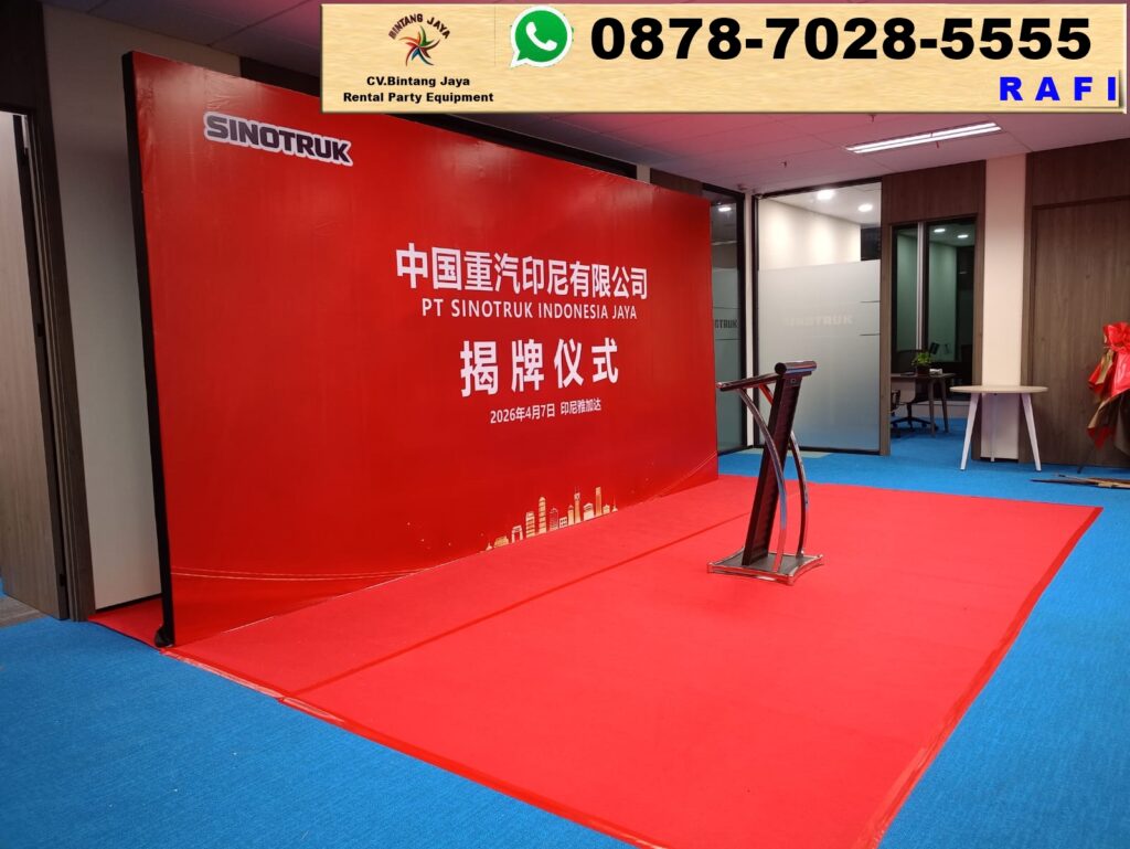 Sewa Bakdrop Dan Podium Hitam Frame Stainless Bogor