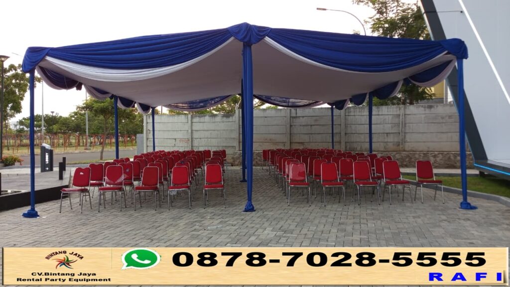 Sewa Tenda Plafon Rumbai Putih Biru Dan Kursi Futura Polos Event PIK 2