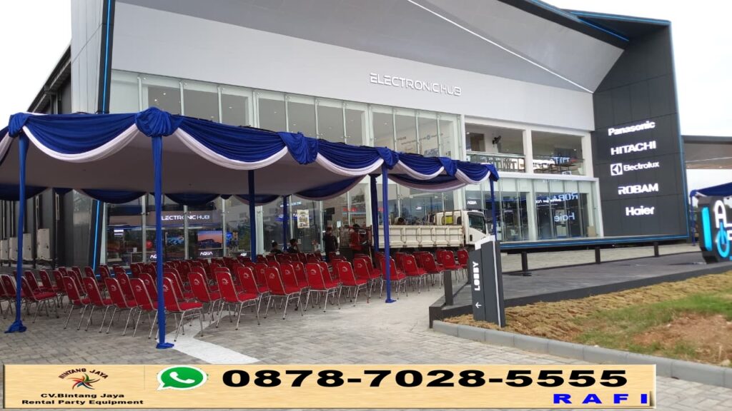 Sewa Tenda Plafon Rumbai Putih Biru Dan Kursi Futura Polos Event PIK 2