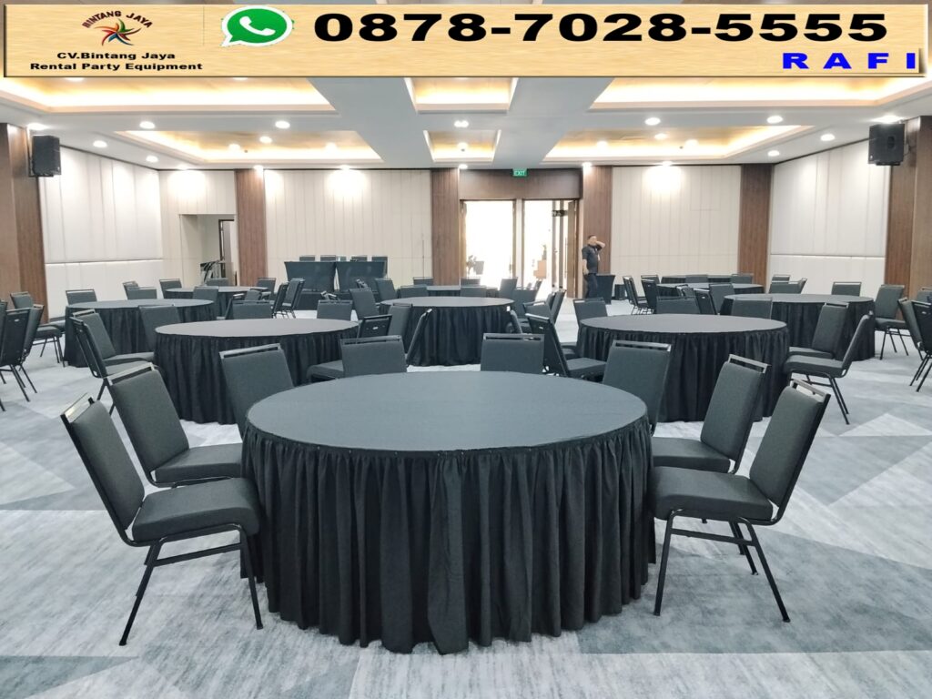 Sewa Meja Bundar Taplak Skirting Hitam Jakarta
