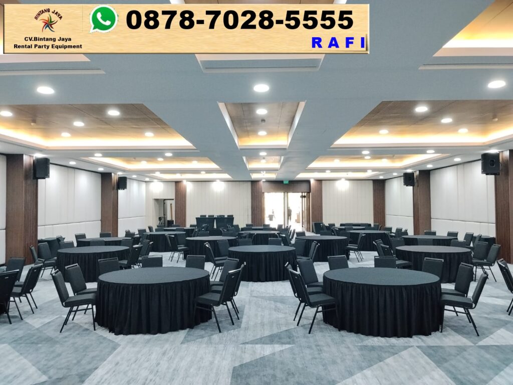 Sewa Meja Bundar Taplak Skirting Hitam Jakarta
