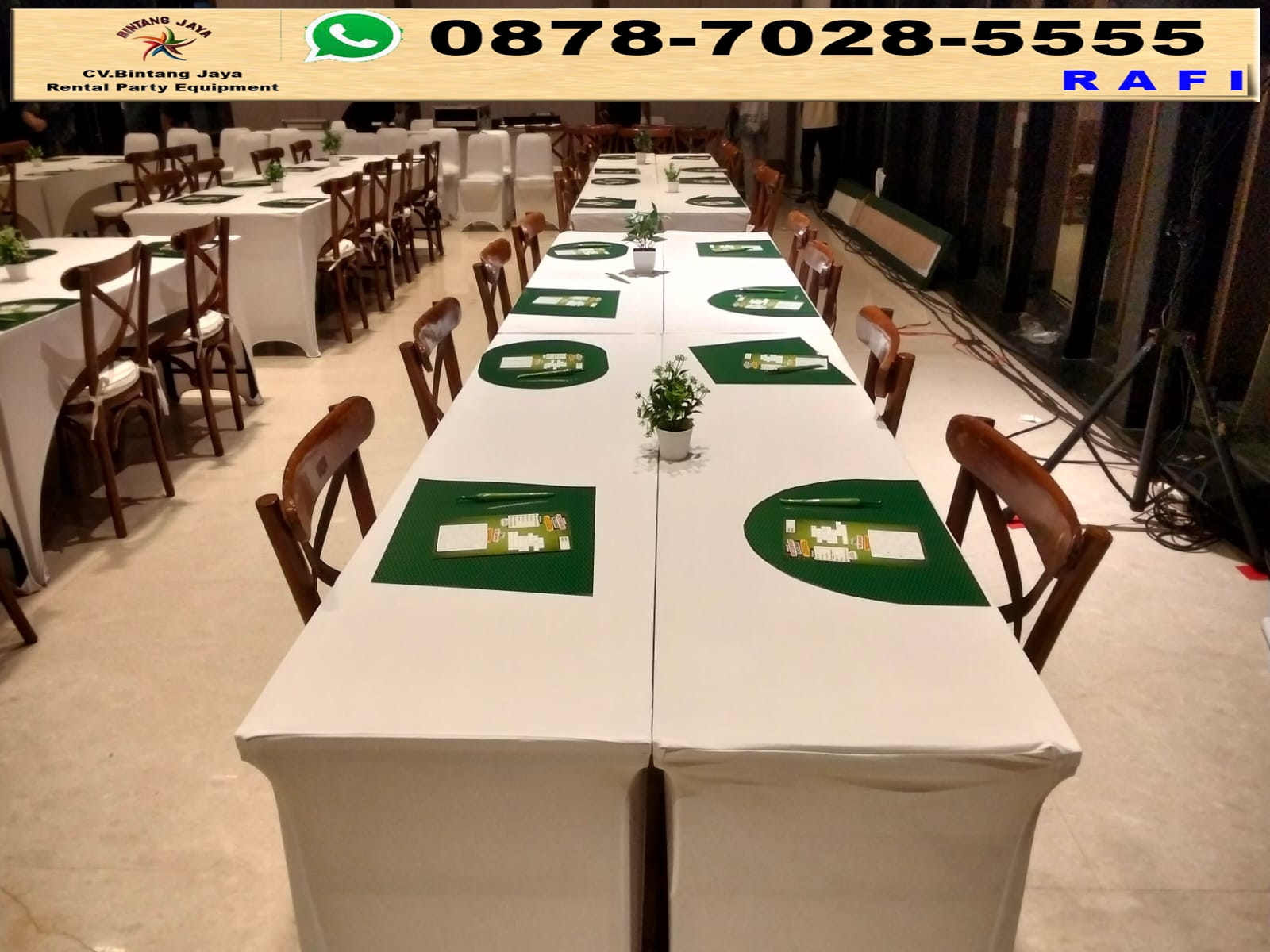 Rental Kursi Silang Kayu Set Meja IBM Bekasi