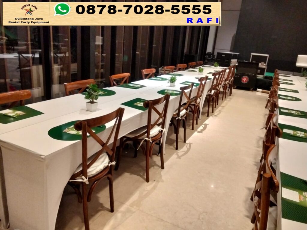 Rental Kursi Silang Kayu Set Meja IBM Bekasi