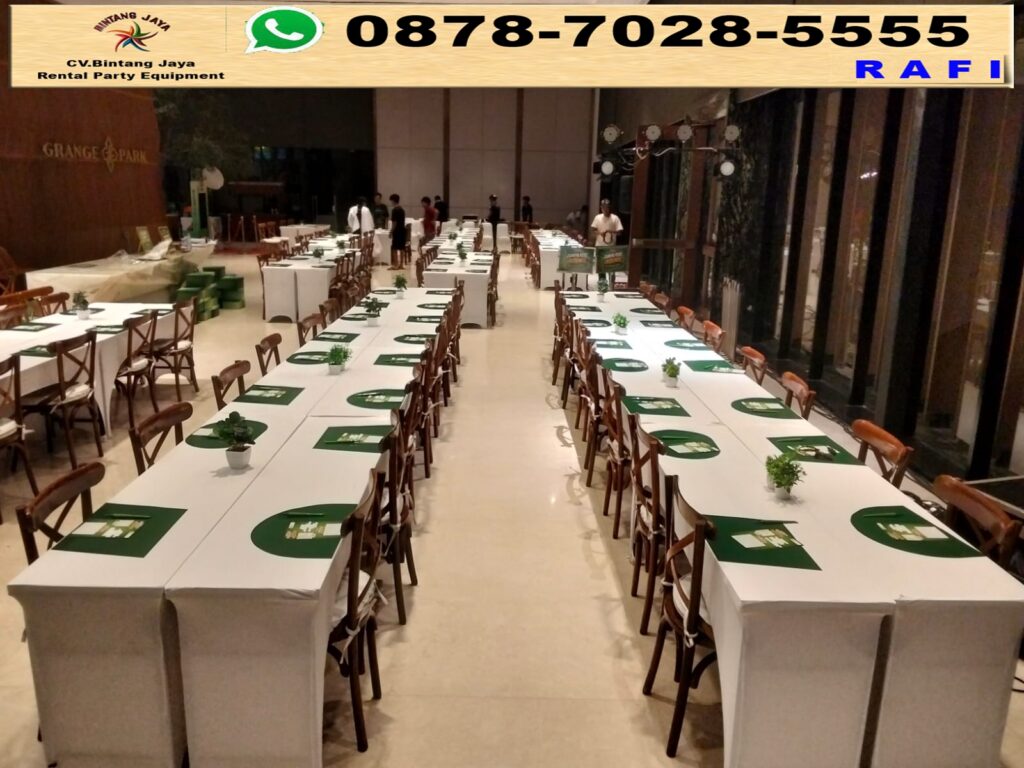 Rental Kursi Silang Kayu Set Meja IBM Bekasi