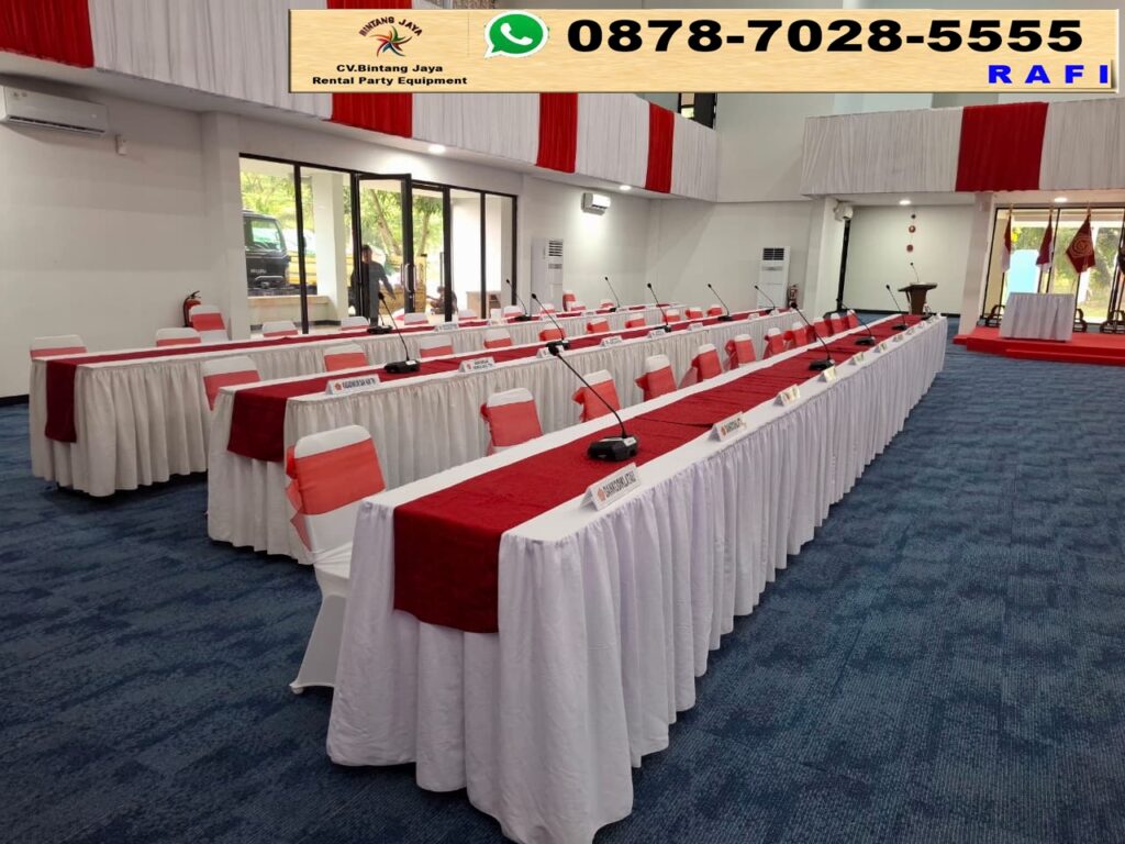 Sewa Long Table Cover Merah Dan Putih Serpong