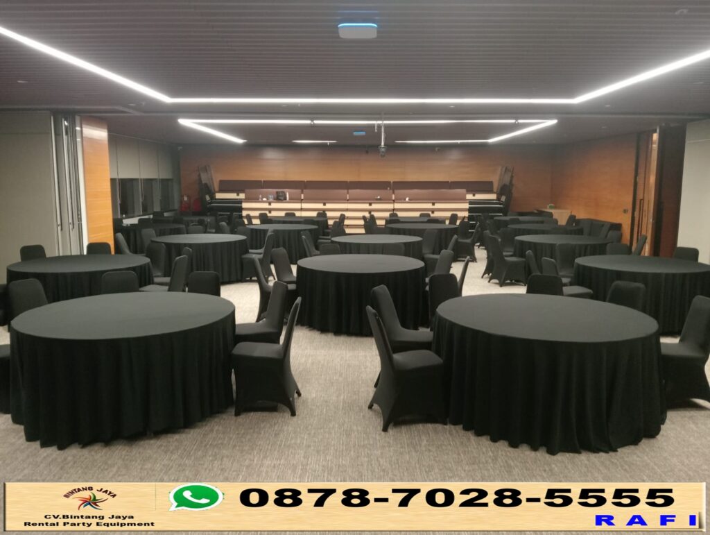 Rental Round Table Dan Cover Kursi Hitam Ketat Jakarta