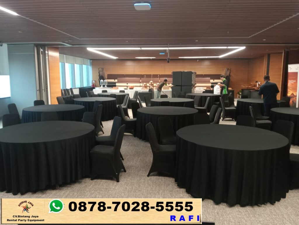 Rental Round Table Dan Cover Kursi Hitam Ketat Jakarta