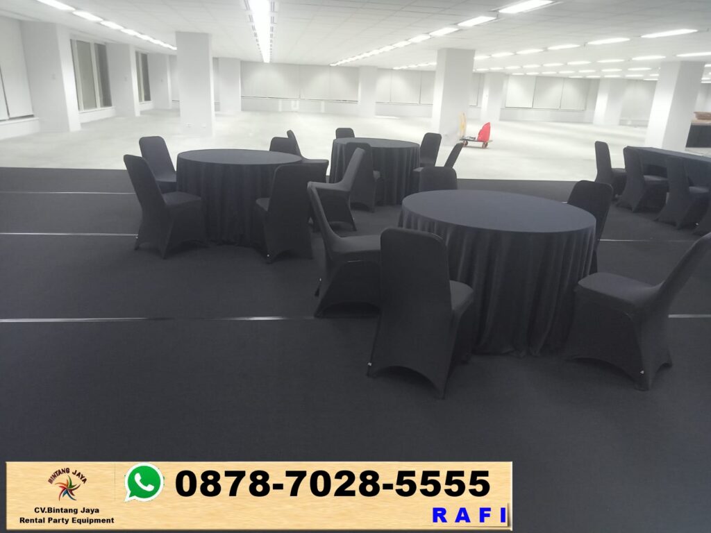 Rental Round Table Dan Cover Kursi Hitam Ketat Jakarta