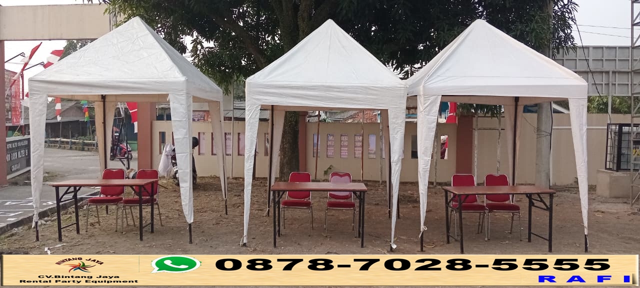 Sewa Tenda Bazzar Putih 2x2m Meja Kotak 120x60cm Di Kantor Camat Cibarusa