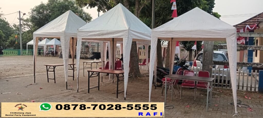 Sewa Tenda Bazzar Putih 2x2m Meja Kotak 120x60cm Di Kantor Camat Cibarusa