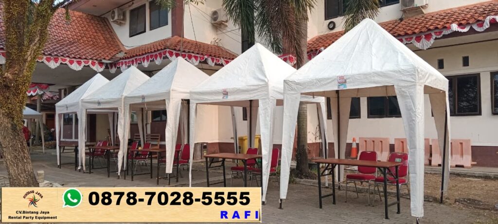 Sewa Tenda Bazzar Putih 2x2m Meja Kotak 120x60cm Di Kantor Camat Cibarusa