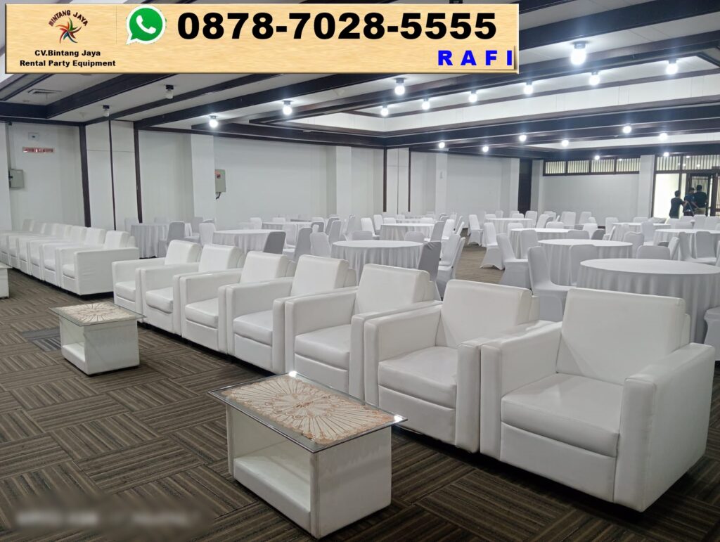 Sewa Kursi Sofa Putih Meja VIP Kaca Karawang 0878-7028-5555