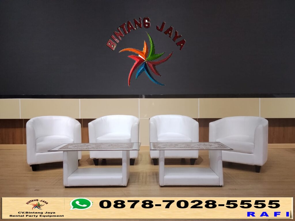 Sewa Sofa Putih Type Oval Set Meja VIP Kaca Jakarta 0878-7028-5555