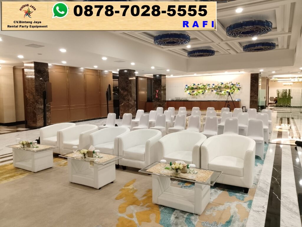 Sewa Sofa Putih Type Oval Set Meja VIP Kaca Jakarta 0878-7028-5555