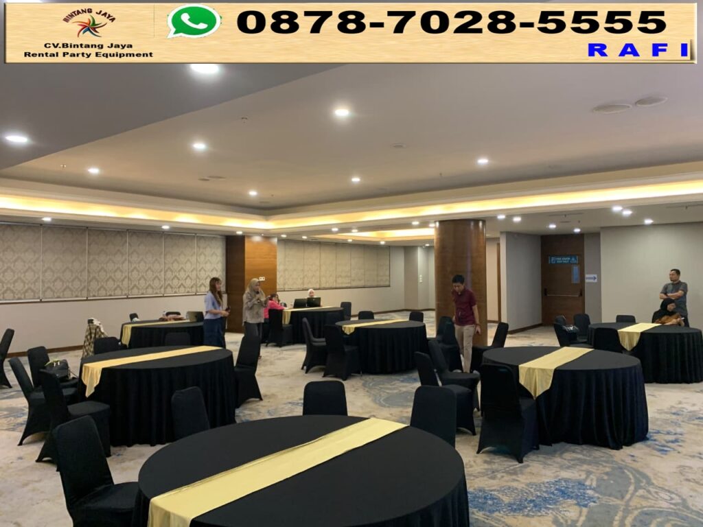 Sewa Meja Bundar Taplak Tebar Hitam Jakarta 0878-7028-5555