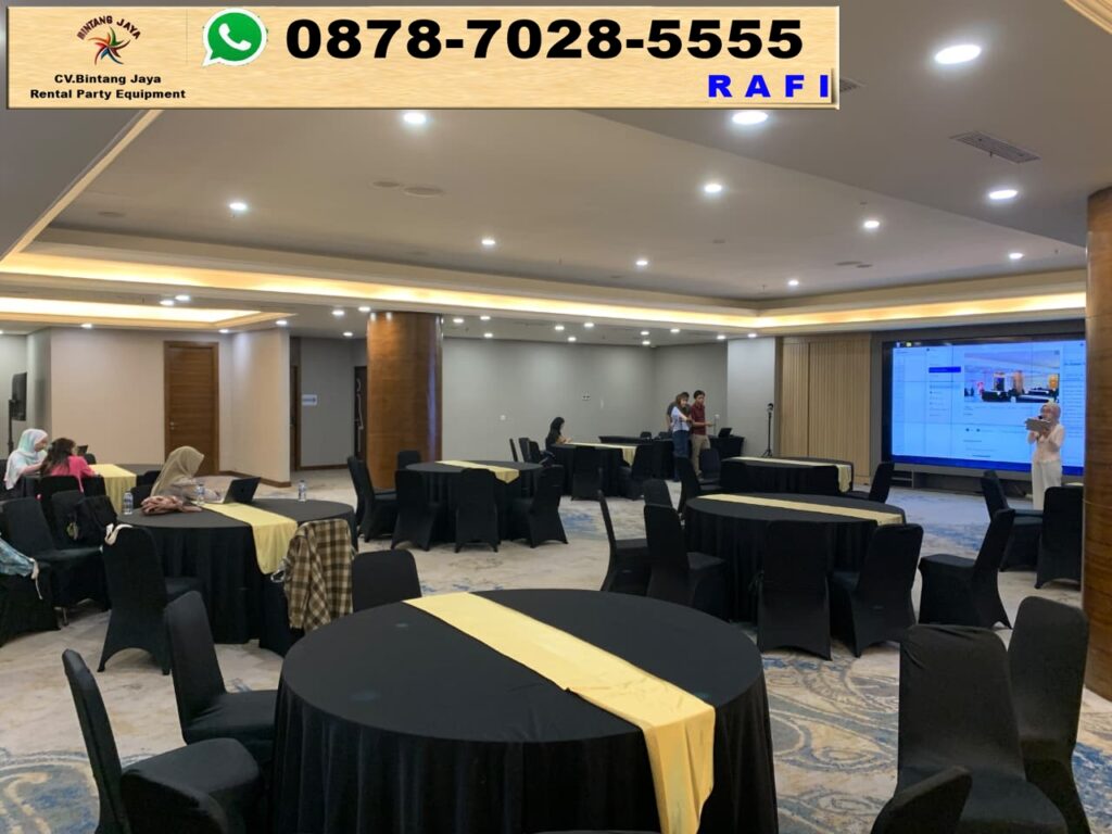 Sewa Meja Bundar Taplak Tebar Hitam Jakarta 0878-7028-5555