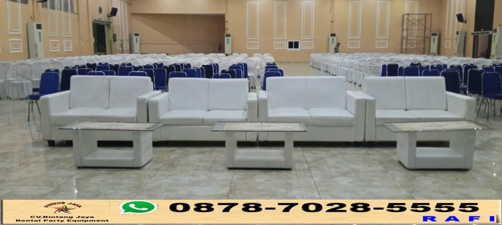 Sewa Sofa Double Seater Putih Set Meja Kaca Bekasi 0878-7028-5555