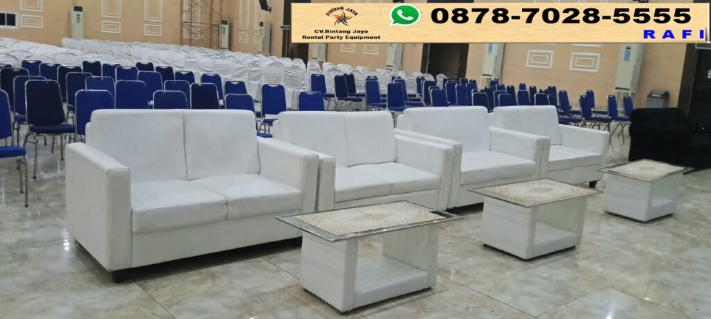 Sewa Sofa Double Seater Putih Set Meja Kaca Bekasi 0878-7028-5555